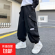 男童工裝褲子夏款2025新款中大兒童夏裝男孩休閑長褲痞帥時髦潮 SP-T164【黑色】 150