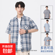 格子襯衫男夏季休閑短袖t恤潮流百搭高級抗皺男士翻領(lǐng)襯衣 CS2351 深藍 2XL （135-150斤）