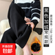 闊腿褲女秋冬季2024新款高腰加絨直筒小個(gè)子休閑燈芯絨褲子 【加絨】黑色-無(wú)口袋 常規 M 【96-110斤】