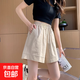 【純棉棉麻】夏季新款女裝闊腿短褲女五分褲小個(gè)子運動(dòng)休閑褲 卡其色 XL 【建議115-130斤】
