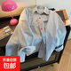 【設(shè)計(jì)感撞色】藍(lán)色條紋長(zhǎng)袖襯衫女夏季2025新款寬松外套襯衣 藍(lán)色 M 建議95-105斤