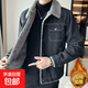 牛仔夾克男冬季新款男士加絨上衣茄克羊羔絨冬天大碼加厚保暖外套 黑色 加絨 4XL
