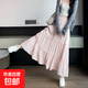純色半身裙女裝春夏季高腰顯瘦A字裙百褶長(cháng)裙傘裙韓系蛋糕裙J398 粉色 M （96-110斤）