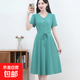媽媽夏季連衣裙中年女新款休閑氣質(zhì)收腰顯瘦時(shí)尚高檔洋氣短袖裙子 藍色 4XL 120-130斤左右