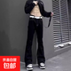 黑色飄帶微喇牛仔褲男款vibe高街痞帥美式復古設計感直筒長(cháng)褲子男 3760 黑色【飄帶款】 M 【建議90-105斤】