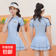 女孩泳衣連體裙式中大童學(xué)生少女防曬兒童專(zhuān)業(yè)游泳訓練泳裝批發(fā) 淺藍色 150 XL 【建議140-160cm，60-