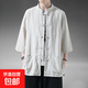 左斯客夏季中國風(fēng)亞麻短袖唐裝男復(fù)古五分袖漢服棉麻居士服大碼半 麻本色 M80中袖 2XL