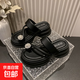 厚底外穿百搭涼拖鞋2025女松糕夾趾鞋子人字夏配裙子新款沙灘 黑色 38