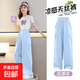 夏季女童闊腿褲兒童褲子冰絲工裝褲2025新款防蚊褲女大童夏裝長(cháng)褲 N11-天藍 170