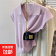 大碼遮肚POLO領(lǐng)上衣純色薄款冰絲針織衫夏季新款T恤洋氣小衫BYNT 紫色 L
