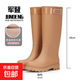 雨鞋女款成人高筒雨靴防滑水鞋長(zhǎng)筒防水防臭加絨水靴 棕色 M （37-38） 24CM