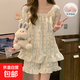 帶胸墊睡衣女款夏季短袖甜美蝴蝶結(jié)少女公主風(fēng)寬松大碼薄款家居服 6978-1#條紋小熊 L