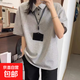 灰色翻領解構短袖T恤男2025夏新款美式polo領高級拼接半截袖t恤衫 灰色 XL 120-140斤