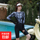 專(zhuān)業(yè)運動(dòng)泳衣女連體長(cháng)袖五分褲保守顯瘦加大碼胖mm學(xué)生泳裝速干 黑色 2XL