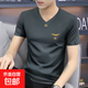 短袖t恤男2025夏季潮流V領(lǐng)時(shí)尚百搭涼爽半袖修身型體恤衫男裝衣服 潮社坊093深灰 4XL