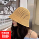 【日系】漁夫帽女夏遮陽(yáng)防曬草編日系水桶帽鏤空針織盆帽網(wǎng)紅帽子 卡其色