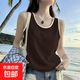 【小眾華夫格】春夏新款吊帶背心女內搭打底設計感拼接無(wú)袖上衣潮 B167-拼接咖 XL 建議115-130斤
