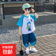 哪吒衣服男童夏季套裝2025帥氣兒童衣服T恤褲子男孩兩件套3-6歲潮 藍色 薄款 130 cm