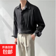 夏季新款男士修身冰絲襯衣潮牌痞帥純色條紋長(cháng)袖 黑色 L