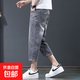 夏天新款短褲八分牛仔褲男士直筒寬松夏季薄款休閑彈力78分馬褲子 灰色特尚美-375 32 【腰圍2尺5】