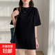 中長(cháng)款短袖上衣夏季遮臀寬松洋氣百搭T恤女黑色大碼 黑色 XL 【126-142斤】