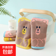 新品純棉色織方巾 小方巾 卡通小熊圖案柔軟吸水 0445-黃色+粉色 25*25cm 2條裝