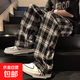 美式潮牌垂感闊腿復古黑白格子男士時(shí)尚高街直筒寬松休閑長(cháng)褲褲子 XG-W812【黑色】春秋款 XL