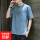 男士短袖t恤男生衣服帥氣潮流百搭韓版寬松夏季上衣半袖男裝體恤 藍色023 2XL 建議130-155斤