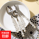 輕奢ins風(fēng)不銹鋼學(xué)生四件套食品珍珠手柄餐具套裝高顏值勺刀叉 刀叉尖勺三件套