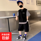 【男童夏裝短袖套裝】2025新款洋氣衣服酷帥兒童夏季休閑運動(dòng)裝 NN-A1010【黑色】 160