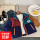 BJT兒童外套2025春款新品男女童連帽休閑夾克衫寶寶撞色拉鏈衫 藏青色 110 cm