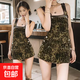 延芮美式做舊豹紋牛仔背帶短褲女2025春夏辣妹高腰設(shè)計(jì)感減齡連體 豹紋 BTN807 XL