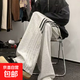 三條杠運(yùn)動(dòng)衛(wèi)褲男款春秋季2025美式高街寬松直筒男生褲子休閑長(zhǎng)褲 CL-Q28【淺灰色】 3XL