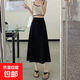 中長款A(yù)字裙女2025最新款夏季寬松高腰顯瘦垂感過膝黑色半身裙子 6940黑色【傘裙  后松緊】 L 推薦【105-115斤】