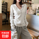 修身衛(wèi)衣女美式連帽新款休閑運動外套秋季百搭長袖小個子開衫上衣 白灰色 M 【推薦95-110斤】