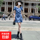 減齡氣質(zhì)荷葉邊牛仔連衣裙女2025夏季薄款大碼收腰顯瘦短裙胖妹妹 藍(lán)色泡泡袖牛仔連衣短裙單件 L