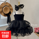 【女童連衣裙】夏季2025新款洋氣兒童裙子生日小女孩蓬蓬裙吊帶 黑色 100 100cm