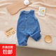 嬰兒牛仔背帶褲寶寶外出服按扣背帶褲無袖韓版兒童春秋牛仔連體衣 寶藍色 寬肩無袖牛仔背帶褲 90 （22-28斤)