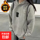 美式街頭印花連帽衛衣女學(xué)生慵懶寬松加絨加厚 B字加絨連帽衛衣灰色 M