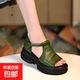羅馬涼鞋女2025夏新款坡跟厚底軟底民族風(fēng)復古魚(yú)嘴松糕涼鞋女 綠色 37