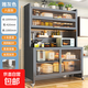 廚房多功能置物架微波爐烤箱碗柜收納置物柜餐邊柜靠墻一體儲物柜 輕奢灰（長(cháng)100）六層-特厚新款