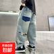 潮酷男童褲子休閑寬松帥氣春裝兒童牛仔褲洋氣春秋款中大童長(cháng)褲 【四人行】牛仔褲 170 適合身高150-160厘米