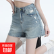 延芮復(fù)古破洞牛仔短褲女夏季2025新款高腰a字顯瘦辣妹防走光包臀 5035藍(lán)色 M