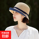日式草帽女夏天遮陽涼帽卷沿赫本風(fēng)百搭盆帽細草編織漁夫帽子女士 藏青 均碼（55-58cm）