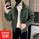 立領(lǐng)男士外套秋冬2025年新款加棉外套男裝痞帥韓版休閑厚工裝夾克 綠色 加絨 4XL 【建議200-220斤】