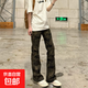 美式cleanfit復古迷彩微喇牛仔褲男秋冬季彈力修身直筒顯瘦休閑褲 迷彩 M 【建議95-110斤】