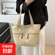 大容量帆布包女新款質(zhì)感拼接手提袋美式復古通勤單肩托特包豪755 卡其色