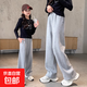 春秋女童運動(dòng)褲闊腿兒童裝中大童直筒休閑衛褲新款女孩初中生長(cháng)褲 DD-B172【灰色】 160
