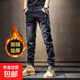 秋冬季加絨加厚牛仔褲男士彈力修身小腳褲韓版休閑百搭青年長(cháng)褲子 黑色 31