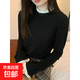 德絨蕾絲半高領(lǐng)打底衫女秋冬季新款時(shí)尚洋氣高級內搭長(cháng)袖t恤ZHFS 黑色 XL
